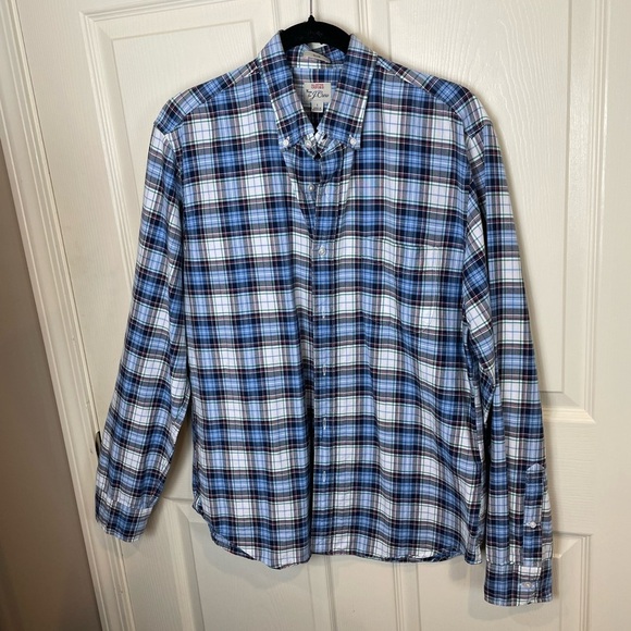 J crew all cotton oxford Men's Blue Plaid Shirt - Picture 1 of 12